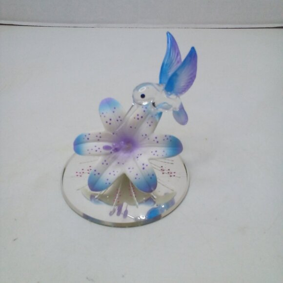 Glass Baron Hummingbird Blue Lily Mirrored Crystal Accents Air Brushed - Picture 2 of 15